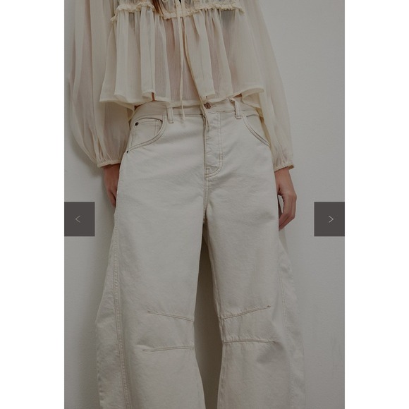 Free People We The Free Good Luck Mid-Rise Barrel Jeans - Size: 28 White New - Picture 2 of 10